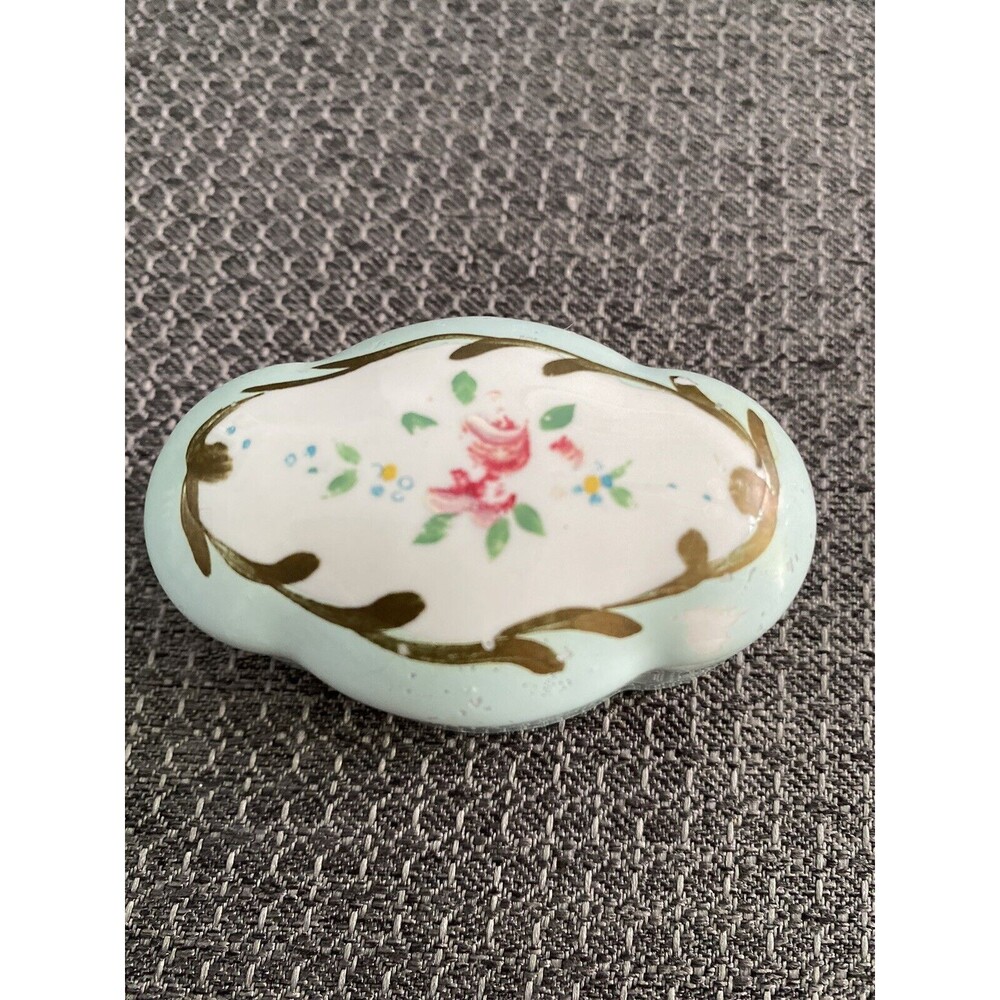 Vintage Elfinware Porcelain Blue Floral Hand Painted Jewelry Trinket Box Lidded